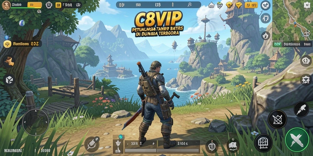 Tangkapan layar menunjukkan gameplay mendebarkan di C8VIP dengan eksplorasi dunia terbuka.