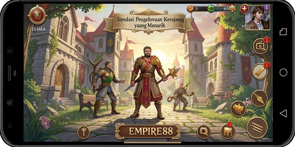 Screenshot gameplay EMPIRE88 yang menunjukkan pengelolaan kerajaan yang mendalam.