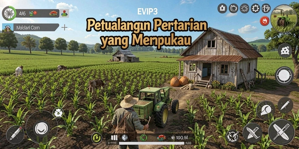 Tampilan gameplay menarik dalam dunia pertanian yang memukau.