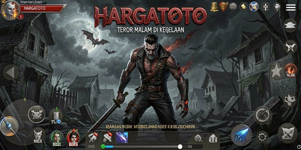 Gameplay HARGATOTO yang mencekam dengan suasana kegelapan.