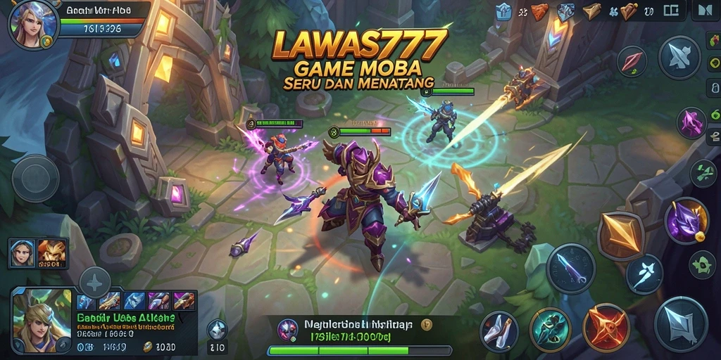Screenshot gameplay LAWAS777 yang menampilkan aksi tim MOBA.