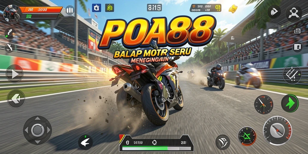 Screenshot gameplay seru dari POA88 yang menampilkan balap motor cepat.