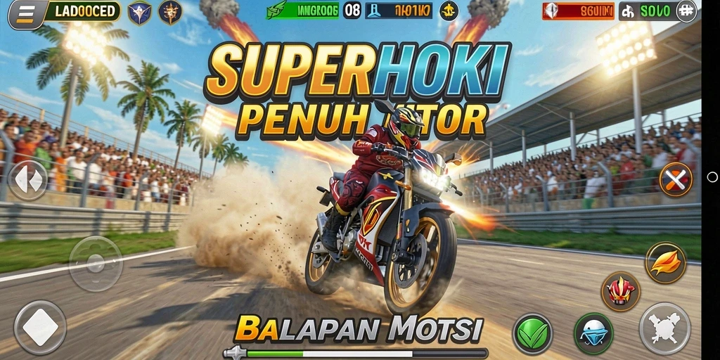 Screenshot menunjukkan aksi balapan motor dengan kecepatan tinggi.
