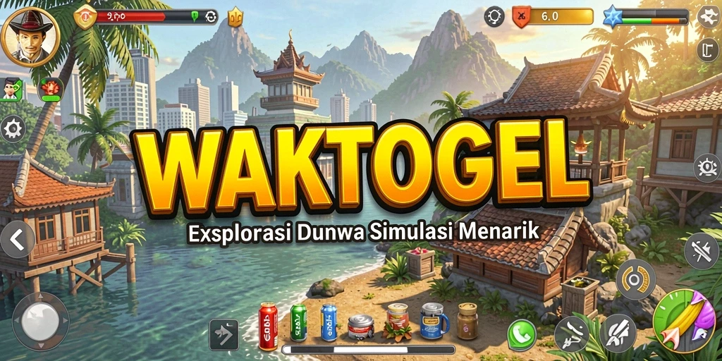 Screenshot utama WAKTOGEL menunjukkan dunia simulasi yang kaya dan interaktif.